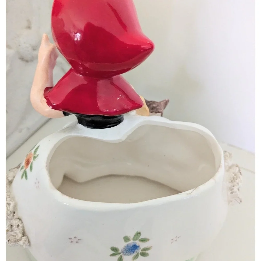 Vintage‎ Relpo Little Red Riding Hood Planter SW910 Japan Kitsch Spaghetti Trim